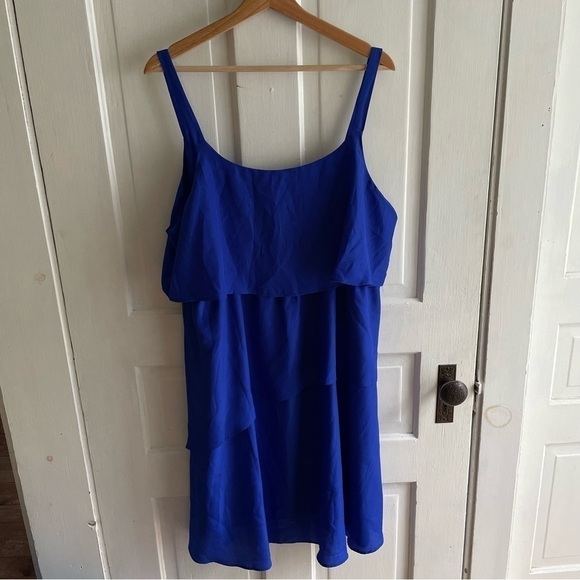 🥒 Eloquii NWT Blue Ruffle Tiered Summer Sleeveless Flowy Mini Dress Plus 16 - Picture 2 of 11